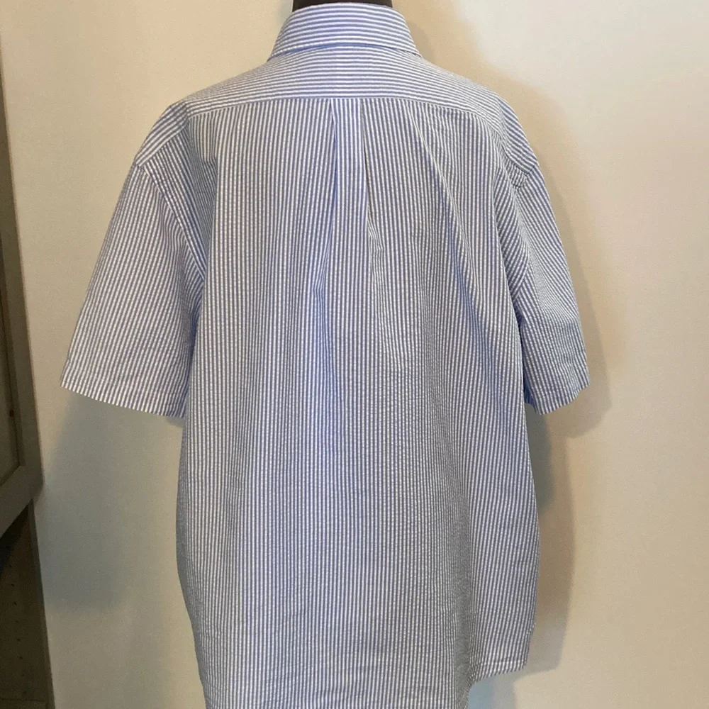 Polo Ralph Lauren Blue & White Seersucker Short Sleeve Button Down Shirt S382